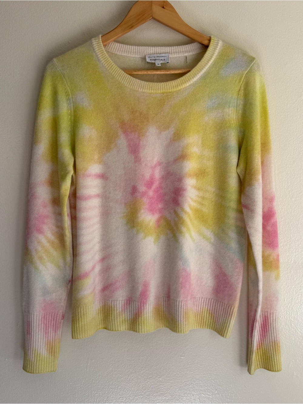 White + Warren Pastel Tie-Dye Crewneck Sweater - Pink & Yellow